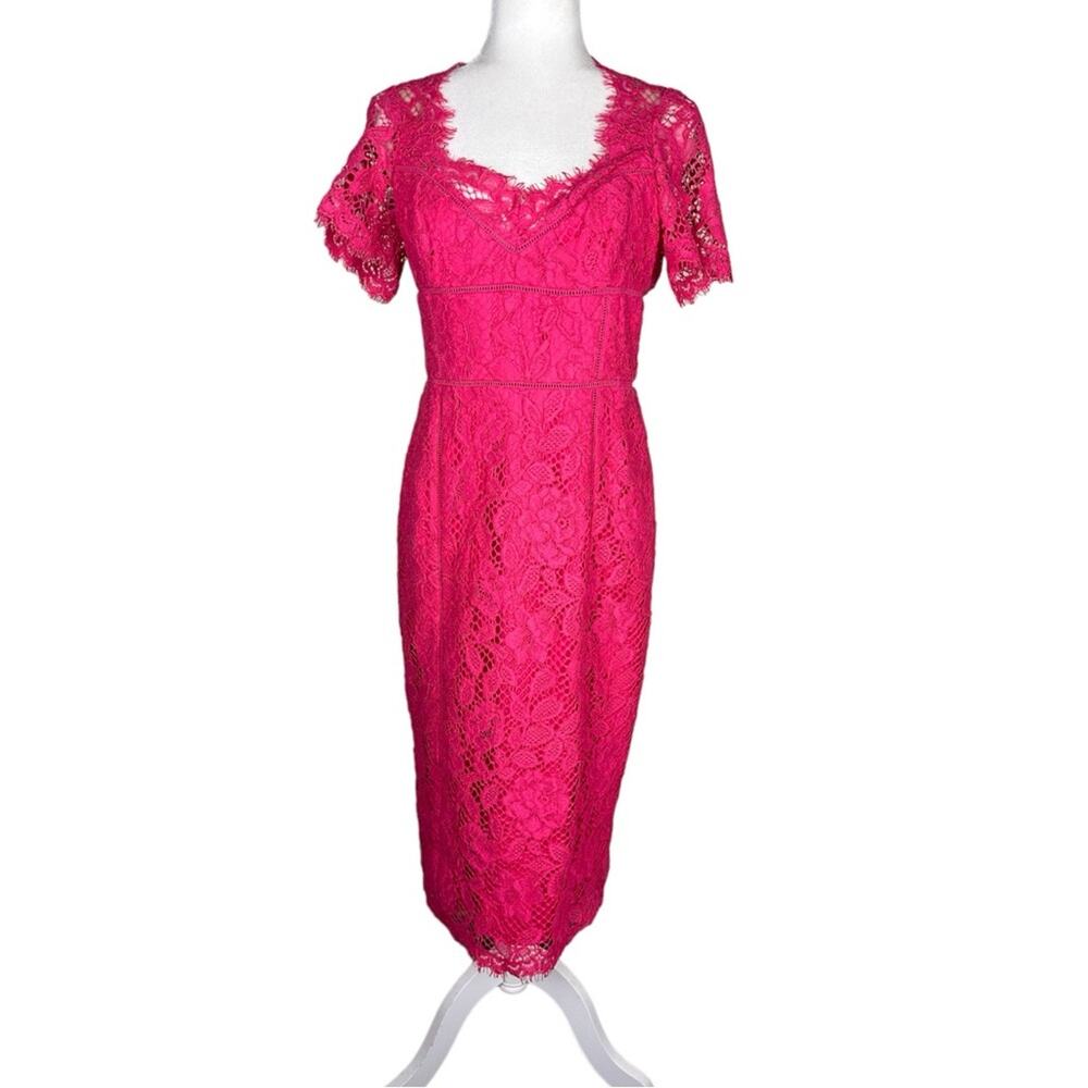 Marchesa Notte Open Back Fuchsia Sheath Cocktail Dress Laddering Detail NWT Sz 6 - Picture 5 of 13